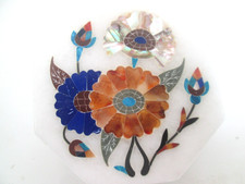 LOVELY FINE INDIAN AGRA WARE PIETRA DURA INLAID SEMI PRECIOUS STONE MARBLE BOX