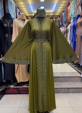 Dubai Arab Women's Abaya with Crystal Stones Scarf & Belt Islamic Muslim Fashion