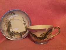 Vintage Japanese Moriage Dragonware Geisha Lithophane Cup & Saucer