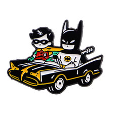 Batman and Robin in Batmobile enamel pin badge
