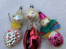 Vintage 1920s / 1930s X3 Clown People Glass Christmas Baubles