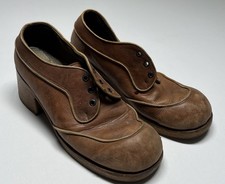 True Vintage Men’s Leather Platform Shoes 70s Disco Size 8.5 Brown 
