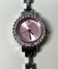 French Connection FCUK Silver Tone Dress Watch with Pink Crystals & Face