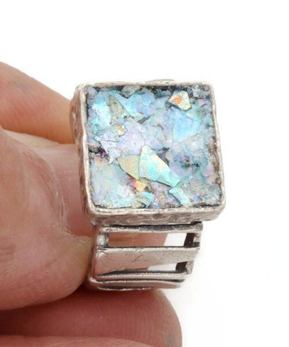 Roman glass ring silver - silver, 925