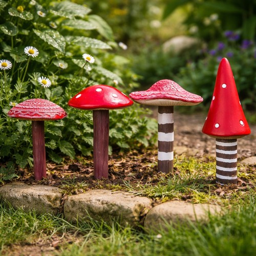 Red mushroom ornaments garden - red,