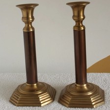 Pair Brass Pillar Candlesticks