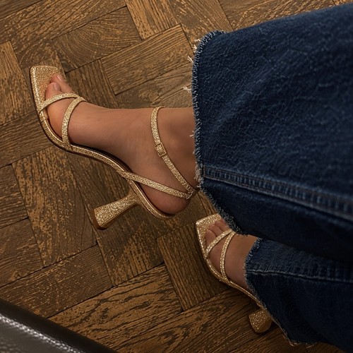 Zara gold glitter strappy - gold,