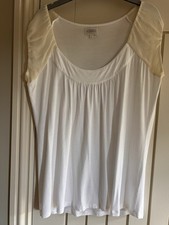 Pretty Kaliko Top Size 16, White With Cream Chiffon Sleeves In Good Condition