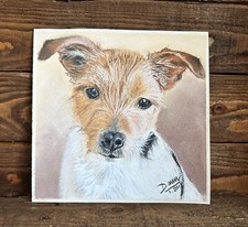 Original Art Jack Russell Dog Portrait Chalk Pastel Signed Dawn 2018 8" 20cm