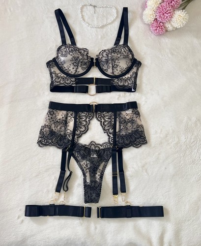 Black lace piece lingerie - lace, 5