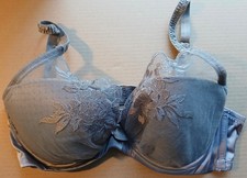JANET REGER Padded Underwired Bra Size 38C Silver Grey