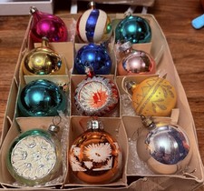 12 Lovely Vintage Glass Christmas Baubles- Various Styles Concave, Mercury Glass