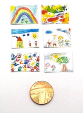 Dolls House Miniature - 6  Childrens Drawings/Paintings - (DD026) - P+P Combined
