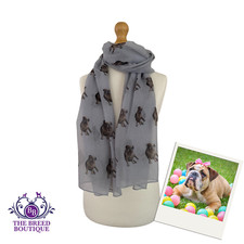 BULLDOG SCARF LADIES DOG PRINT ENGLISH BULLDOG ON GREY BACKGROUND SHAWL WRAP