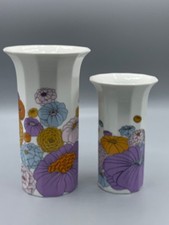 Set of 2 ROSENTHAL Porcelain Vintage Vases POLYGON Tapio Wirkkala Floral Decor