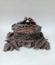 Hand Carved Antique Black Forest Wooden Casket Box with Foliage Carving