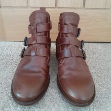 Bertie brown leather ankle boots with buckle fastening UK4