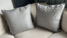 Pair Next Grey Geometric Design Cushions Tetrad with Feather Fill 59x59 23"x23"