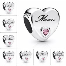 925 Sterling Silver With Love Heart Charm Bead for Bracelets - Birthday Gift