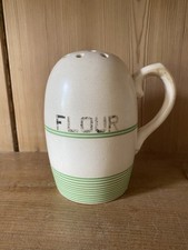 Kleen Kitchen Ware Green Striped Handled Flour Shaker with Stopper 1930’s 