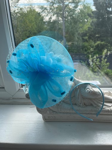 Sky blue fascinator with - sky,