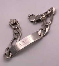 Vintage sterling silver engraved SOS diabetic ID heavy 39g curb chain bracelet