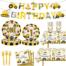 118 Pcs Construction 1St Birthday Party Decor Dump Truck One Years Old Disposabl