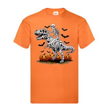 Skeleton Riding Dinosaur Halloween T-Shirt Kids & Adults | Funny T-Rex Skeleton