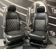 VW T6 T6.1 Transporter Caravelle Front Captain Seats In Full Black Leather