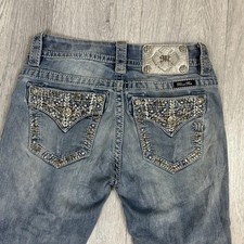Y2K Miss Me Ultra Low Rise Rhinestone Crop Jeans W24L25 Embellished Flap Pockets