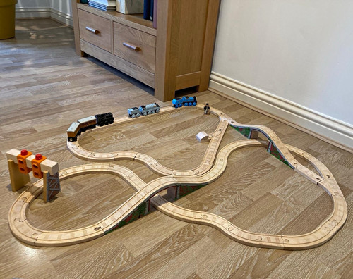 Wooden train track set with - train,