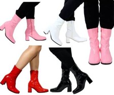 Women Mid Calf GoGo Boots Party Zipper Ankle Length Boots Block Heel Shoes