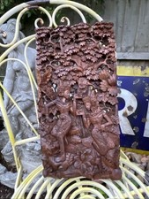 Vintage Balinese Exotic Wood Carving Goddess & Floral Jungle Scene