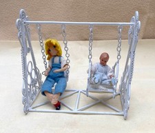 Rare Dolls House Vintage White Wicker Set of Swings 1:12 scale Handmade No Dolls