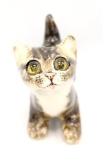 Vtg WINSTANLEY England Hand Painted Ceramic CAT With Yellow GLASS EYES 4" - K22