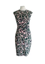 WHISTLES "DEANNA" WOMENS GREEN  PRINTED ZIP BACK SLEEVELESS BODYCON DRESS. UK 10