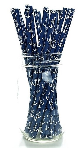 Paper straws navy - paper,