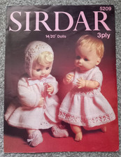 Sirdar 5209 knitting pattern clothing for baby doll dress, boots, coat & bonnet