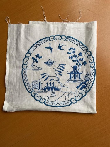 Blue and white hand - and,