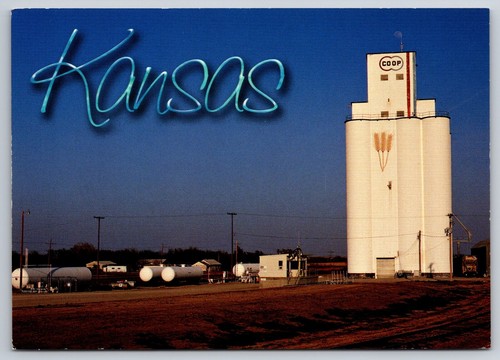 Kansas postcard grain elevator - grain,