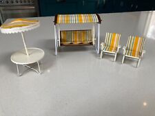 1970s vintage Lundby dolls house swing chair and patio furniture