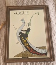 Vintage VOGUE art deco  lady Riding Peacock Picture Mirror 10 X 13"