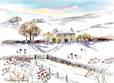 Winter Farmhouse and Sheep
