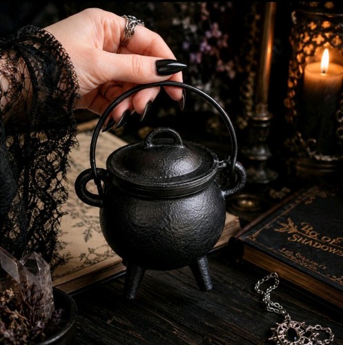 Cast iron cauldron with - cast, lid