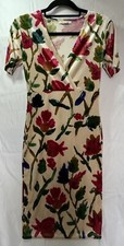 ZARA Trafaluc Ivory Floral Short Sleeve Velour Midi Dress. Size M.