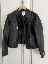 LADIES RIVER ISLAND BLACK FAUX LEATHER BIKER STYLE JACKET SIZE 12