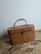 Vintage hand tooled leather make-up travel vanity case purse luggage Paraguay