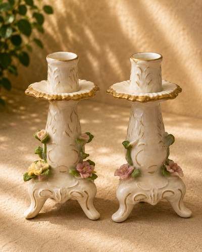 Vintage porcelain candlesticks - vintage,
