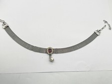 VINTAGE SILVER TONE ART DECO PASTE SET CLUSTER CHROME ART DECO CHOKER NECKLACE