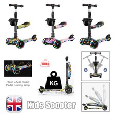 Kids Scooter Child Kick Flashing LED Light Up 3 Wheel Push Adjustable Folding